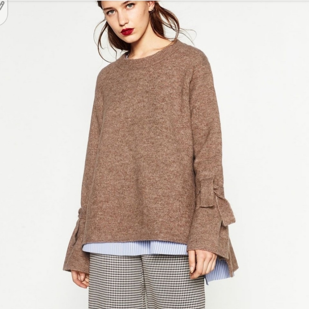Zara Knit Tie Sleeve Sweater - Picture 3 of 15
